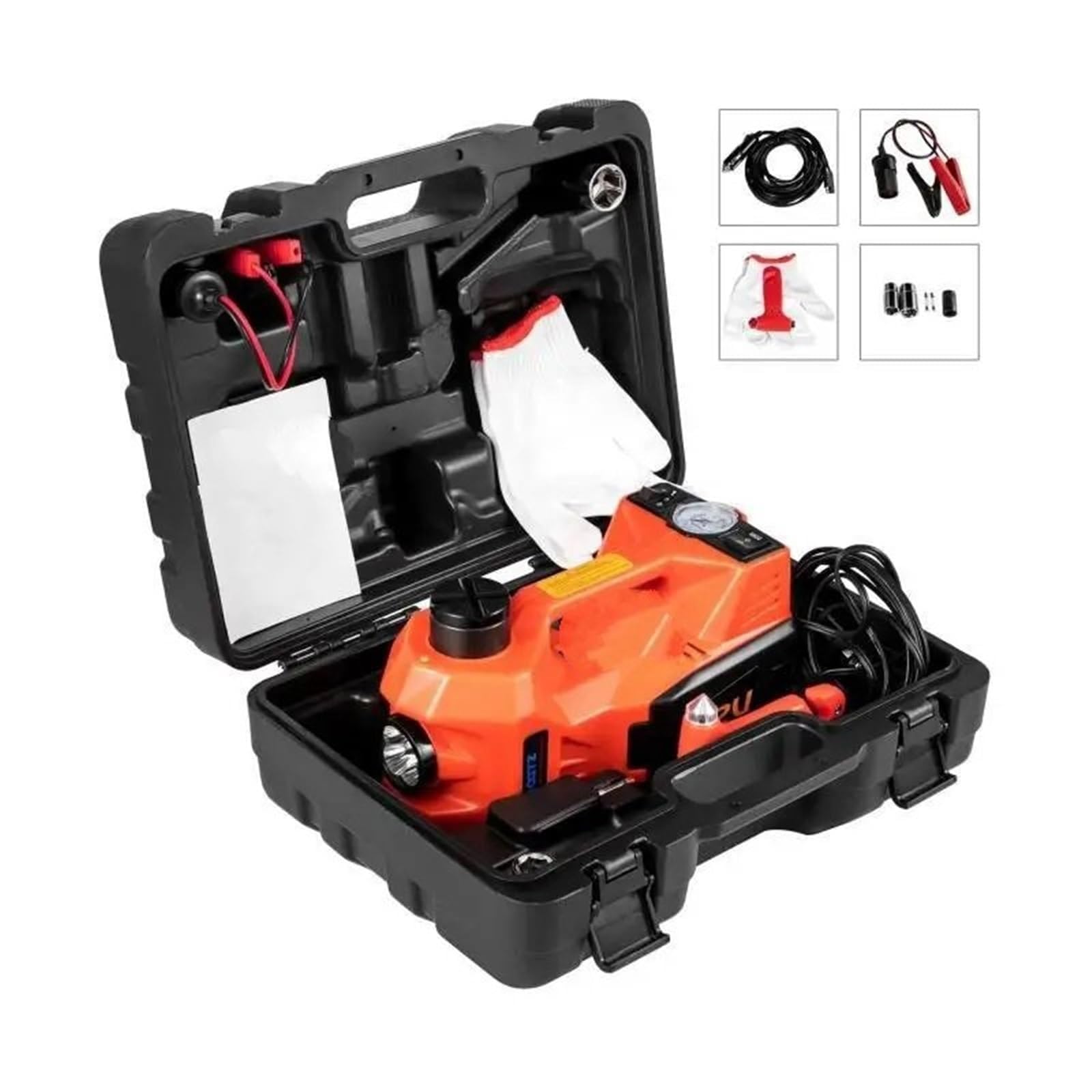 Cric idraulico per auto da 12 V, sollevatore elettrico portatile con gonfiatore per pneumatici e luce di emergenza, kit di riparazione per veicoli pesanti per auto, SUV, furgoni