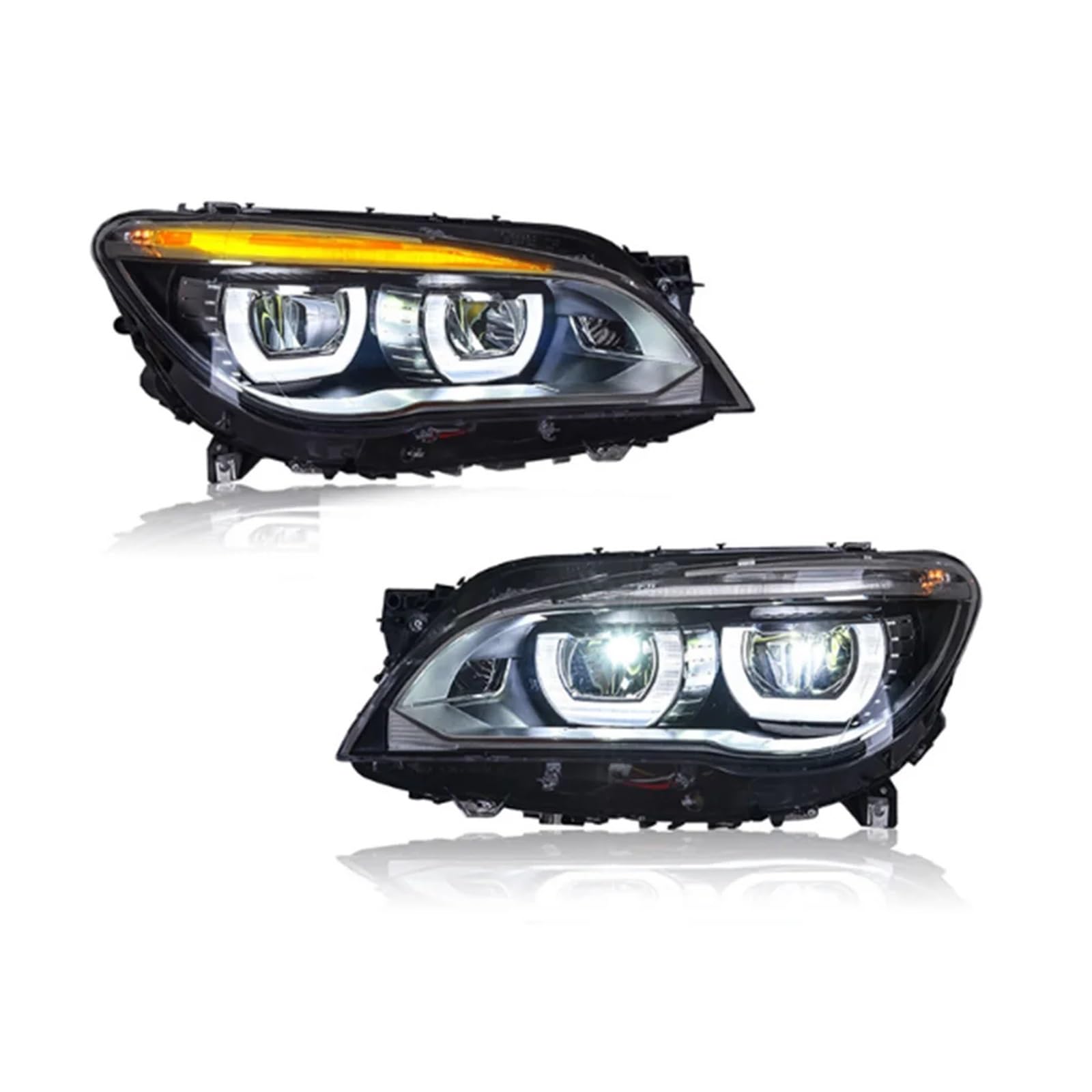 2 fari Anteriori per BMW Serie 7 2009-2015 F01 F02, fari Anteriori modificati con luci diurne a LED e indicatori di direzione, Accessori Completi (- Anno/2 Pezzi)