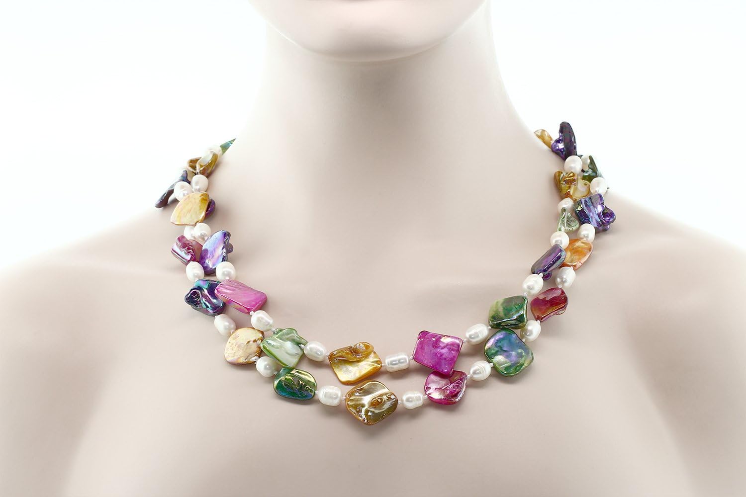 Gem Stone King 46 Inch MultiColor Cultured Freshwater Pearl and Simulated Shell Pearls Necklace For Women