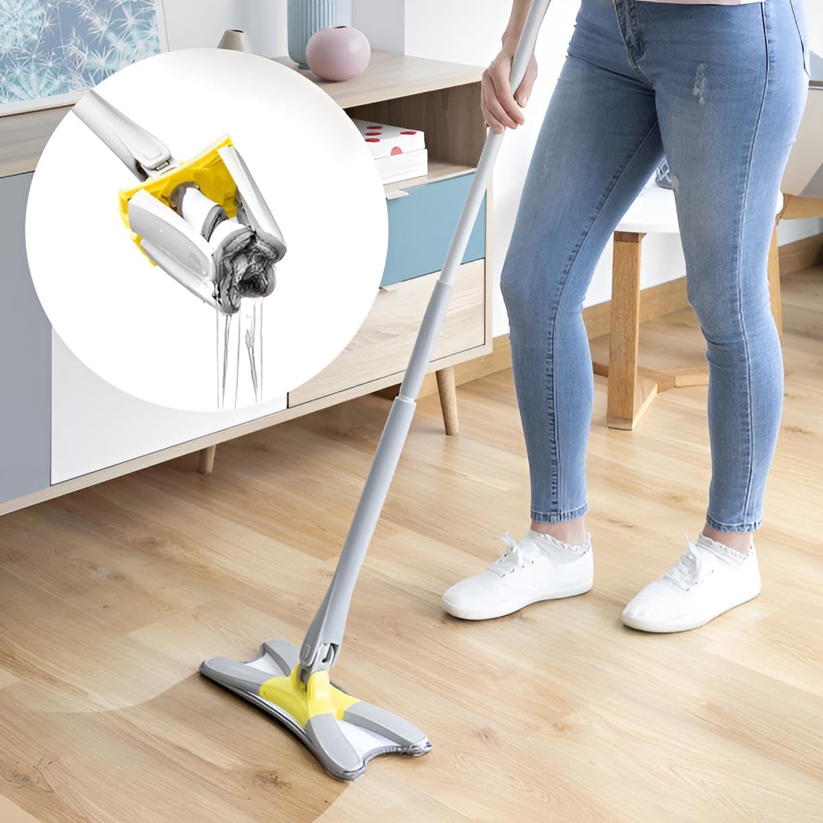 Mopa de microfibra de 40 cm de ancho con barra telescópica de 140 cm | mopa de suelo con mango telescópico