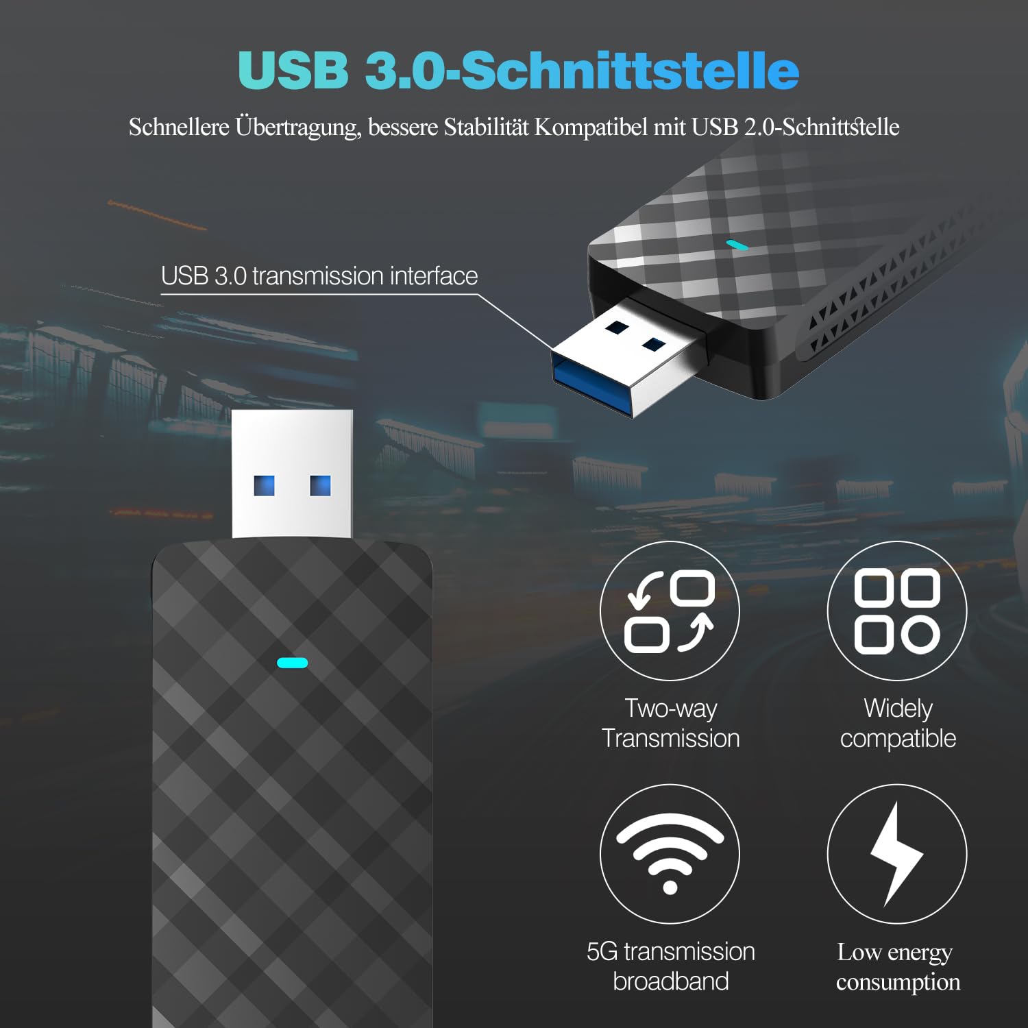 NEWFAST AC1300 USB WiFi Adapter For PC - Dual Band With High-Gain Antennas, Supports Windows/Mac
