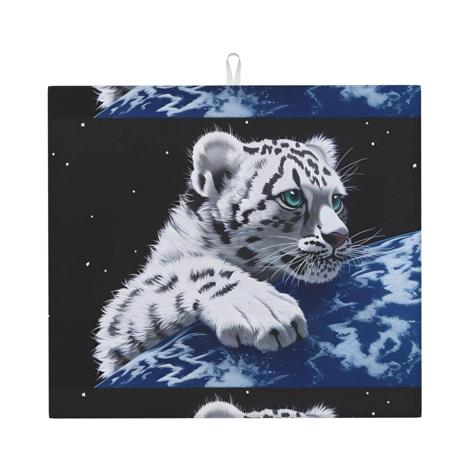 HJFCZH Little Tiger in Space Prints Kitchen Drying Mat – Absorbent Microfiber Throw for Dishes, Non-Slip Counter Cover, Quick-Drying Layer with Fade-Resistant Print