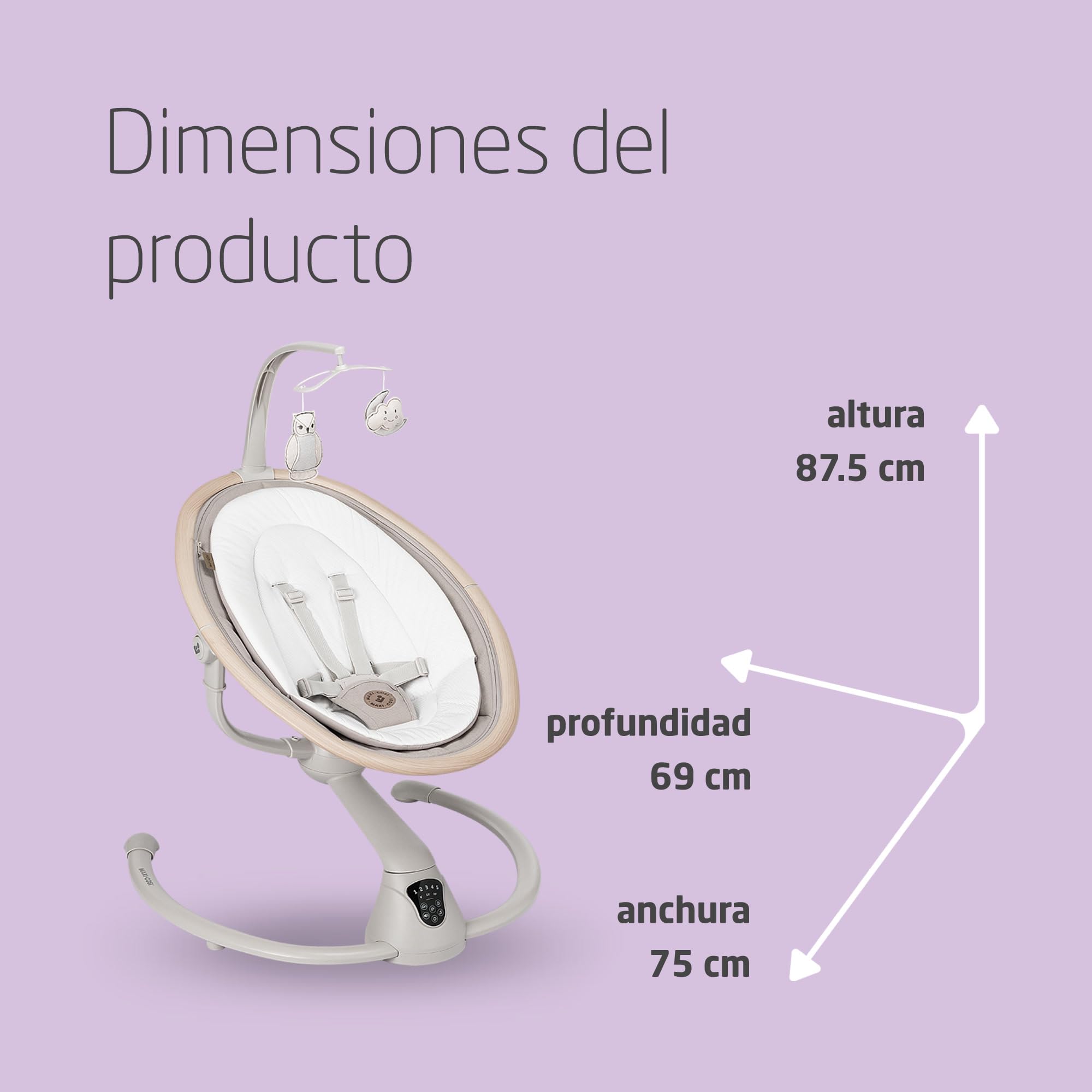 Maxi-Cosi Cassia Hamaca Bebé Eléctrica, 0-6 Meses, Máx. 9 kg, Balancin Bebe, 12 Melodías, Rotación 360°, Detección Automática, 5 Velocidades, 2 Posiciones De Reclinación, Classic Beige
