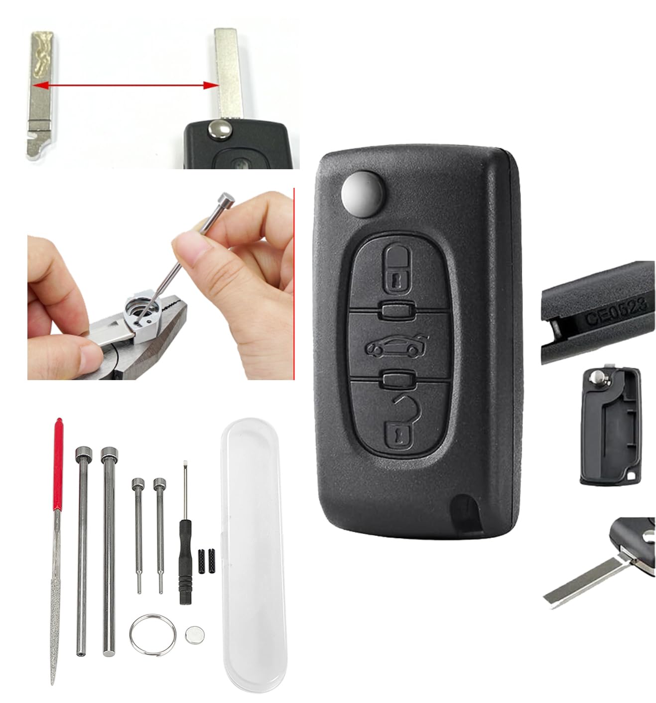 Sponsored Ad – 3 Buttons CE0523 Key Fob with VA2 Blade & Pin Removal Tools - Fit for Peugeot 207 307 308 407 3008 5008 Partner Expert | Citroen C1 C3 C4 Berlingo Dispatch Car Key Case