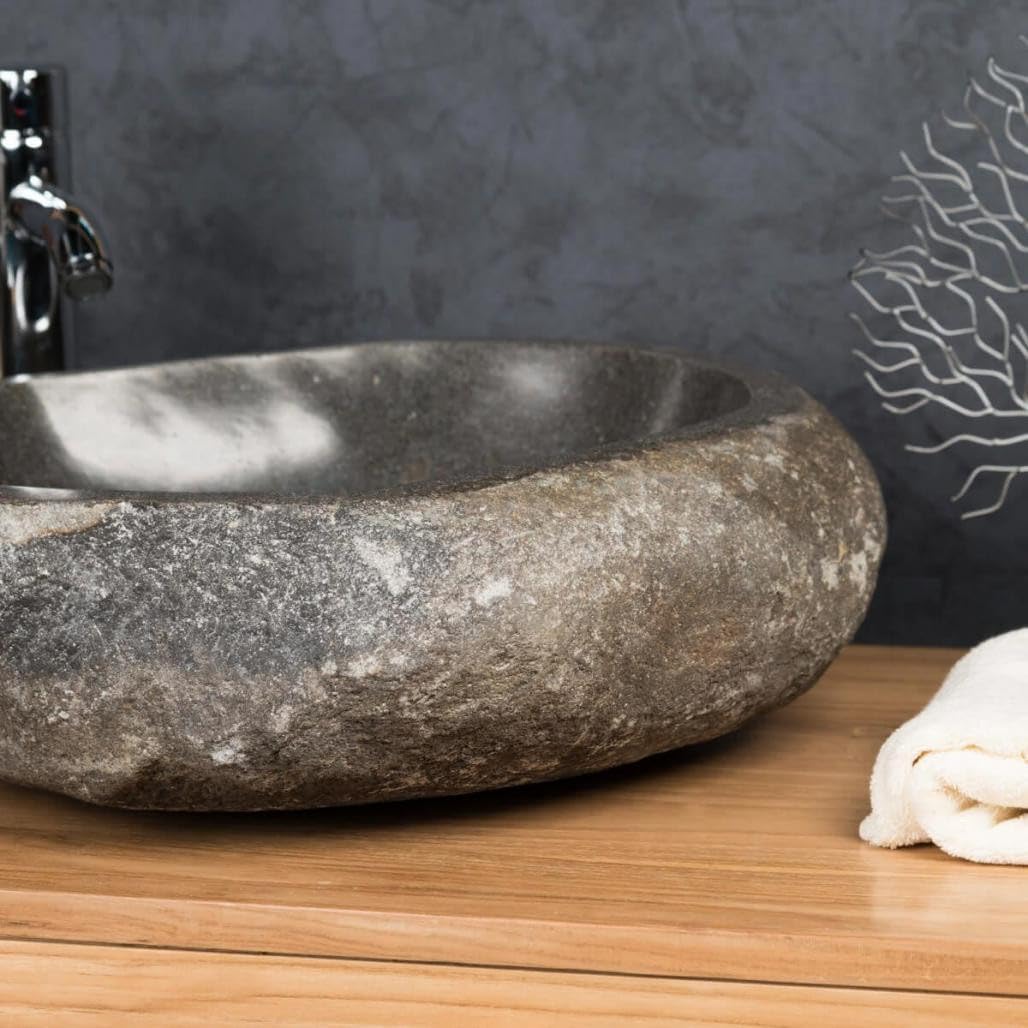 Wanda collection - Grande Vasque en Pierre Naturelle Galet de rivière 50 cm