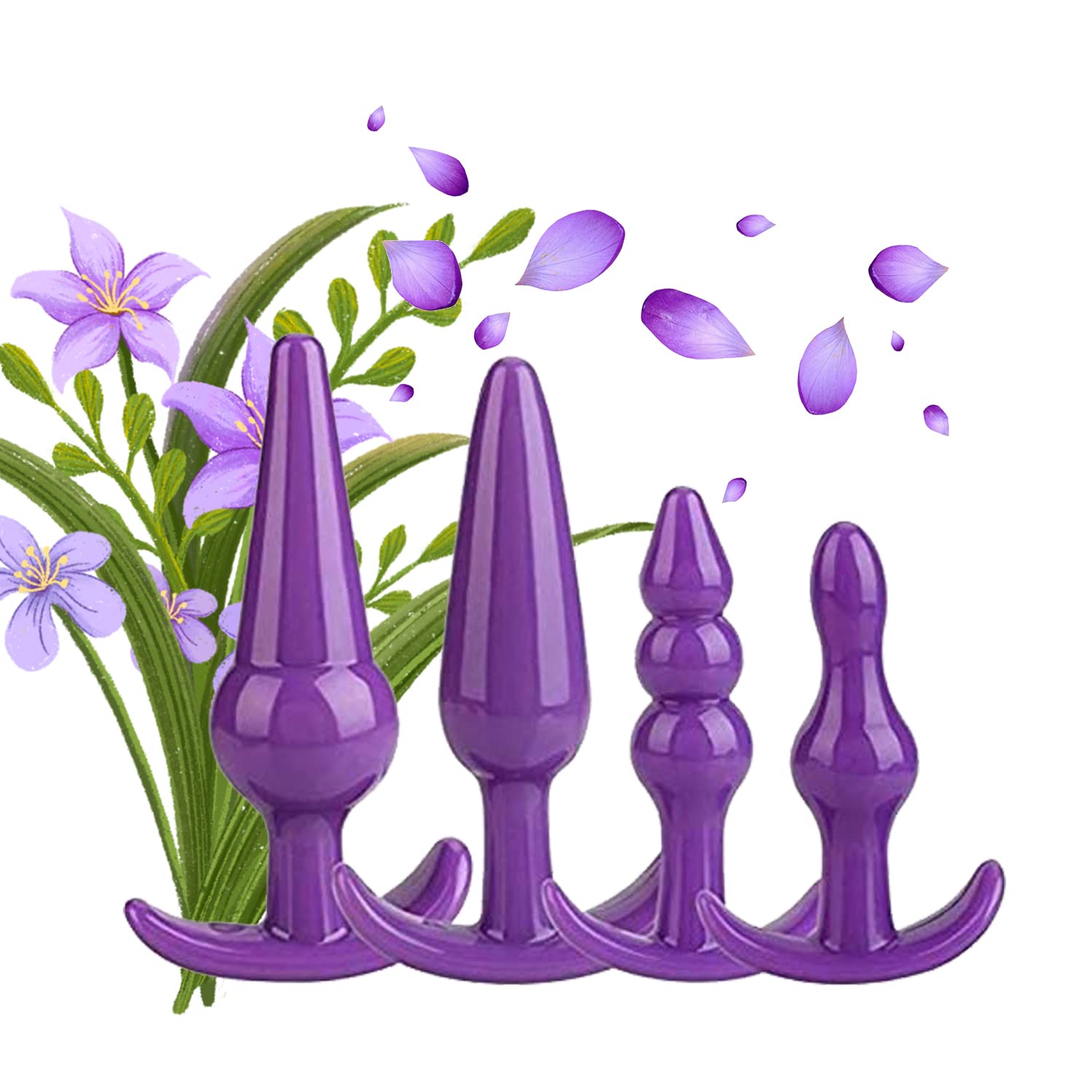 4-Piece Soft Butt Pugs Anales Training Kit for Men Women Couples, Silicone Beads Anales Plug Advanced Toys for Beginner Body Training Purple