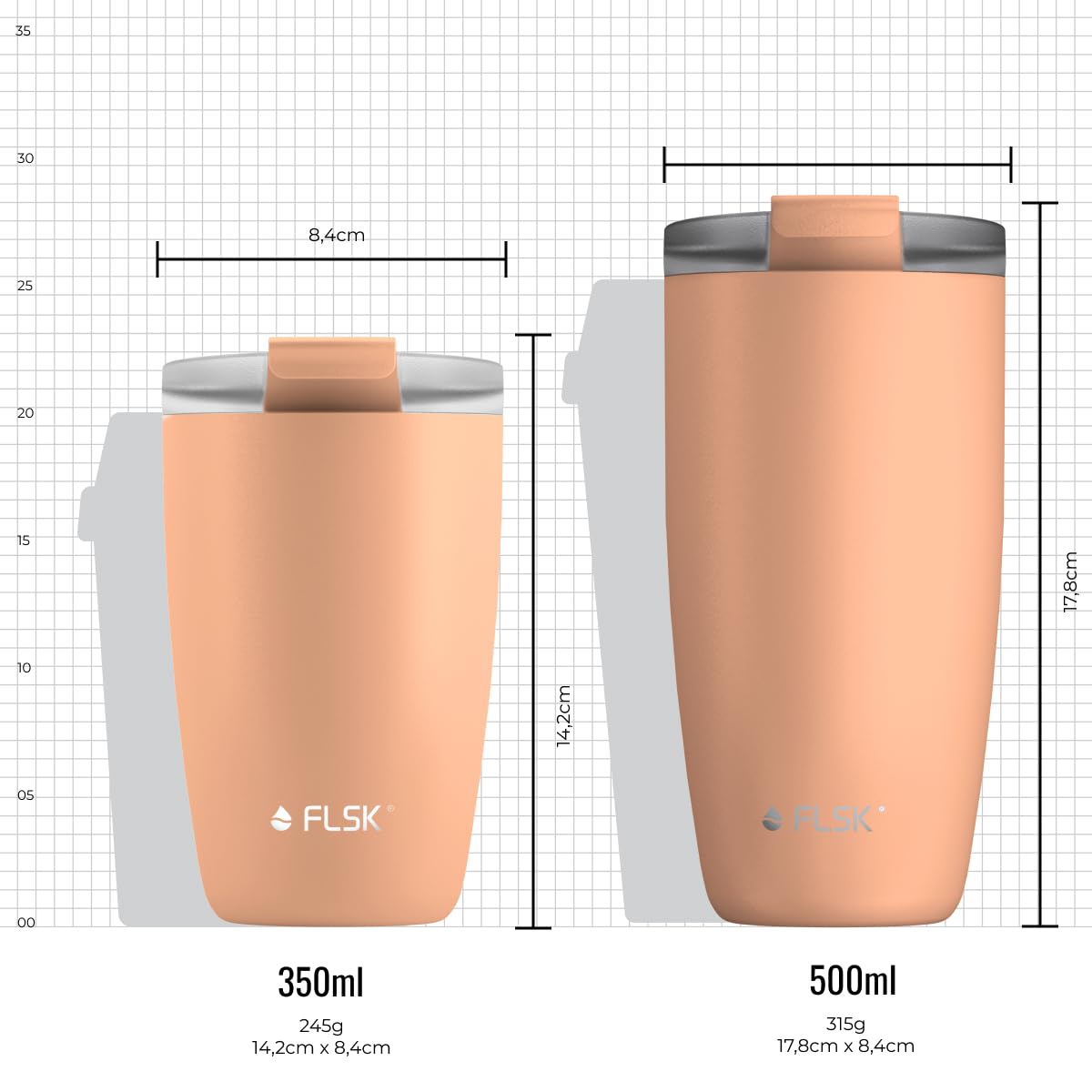 FLSK Kaffeebecher – Premium coffee to go-Becher aus Edelstahl – 100 % auslaufsicher, BPA-frei & doppelwandig – hält 3 h heiß (peach, 500 ml)