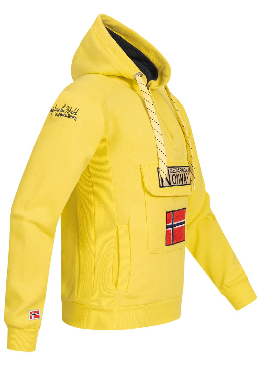 Geographical Norway GYMCLASS - Felpa con cappuccio e tasca a marsupio da uomo, con logo della marca e maniche lunghe