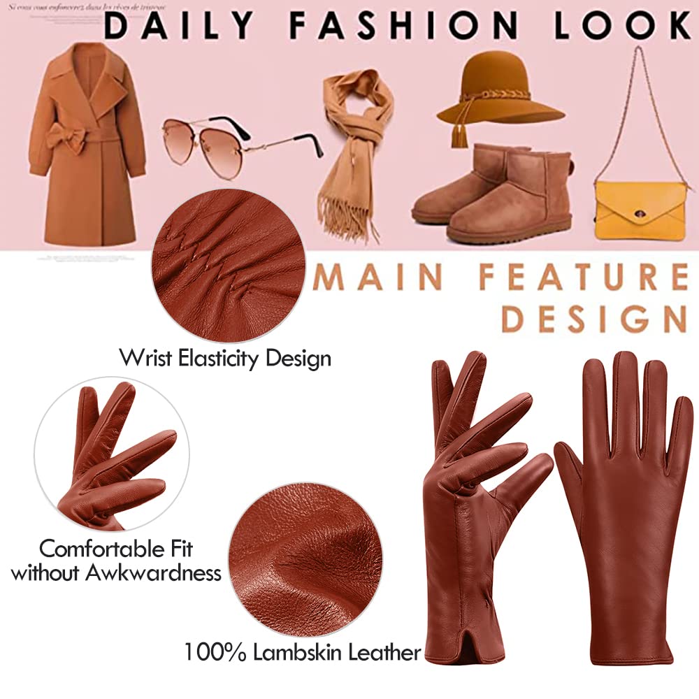 MGGMOKAY Guanti invernali in pelle per donna Guanti da guida in pelle di pecora con touch screen foderati in cashmere caldo