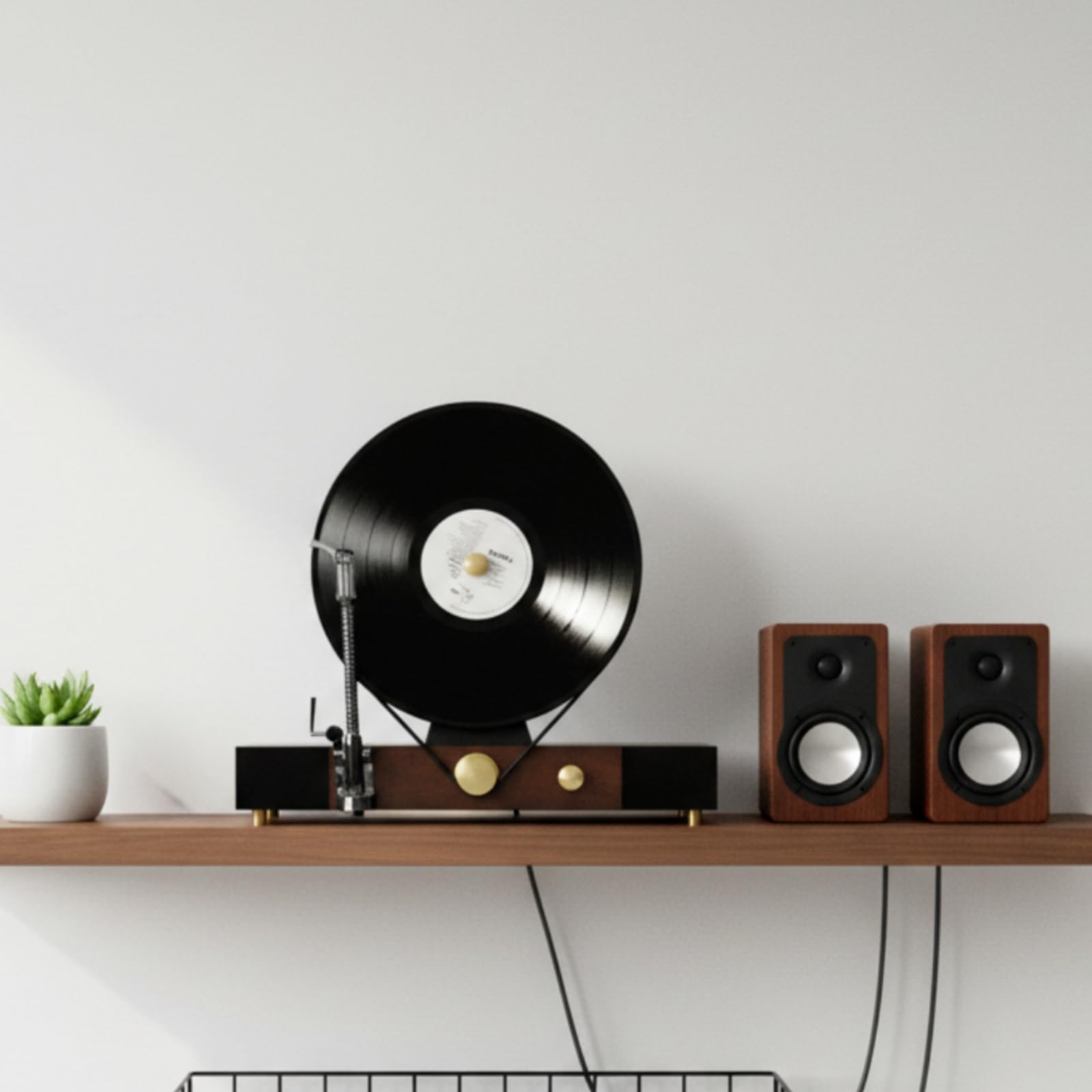 Harilla Giradischi Simulato Scultura Giradischi Vinile Ornamento Musicale Decorazione da Tavolo con Braccio Tono E Disco Verticale Struttura Stabile in Lega