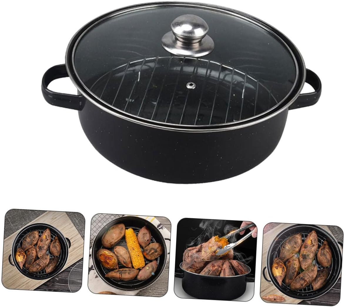 Enameled Roasting Pan Lid Convenient Daily Use Cooking Pot for Roasting Sweet Potatoes and Turkey High-Temperature Resistant Household Cookware