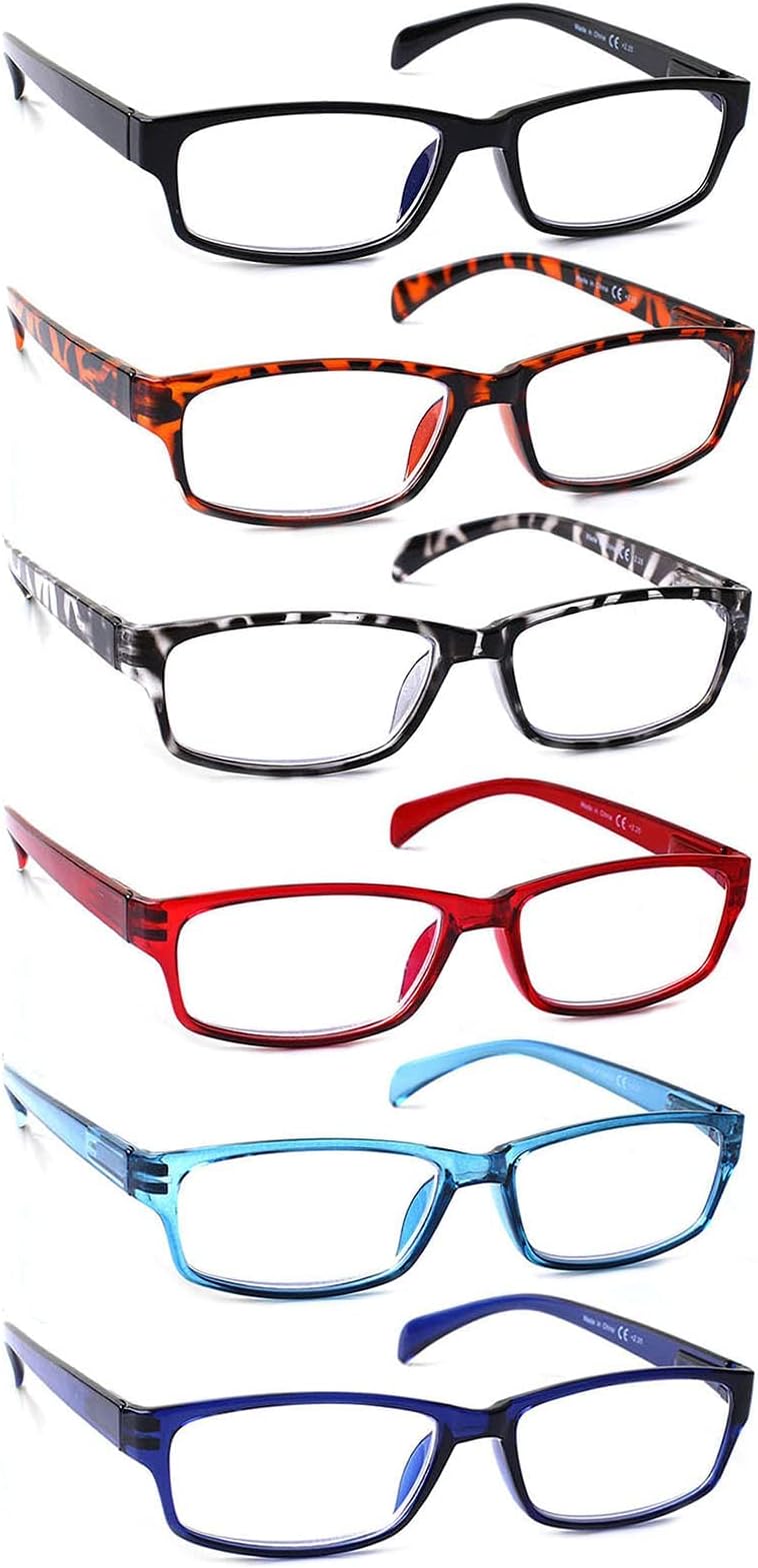 Computer Reading Glasses for Women and Men 6 Pack Blue Light Blocking Spring Hinge Readers