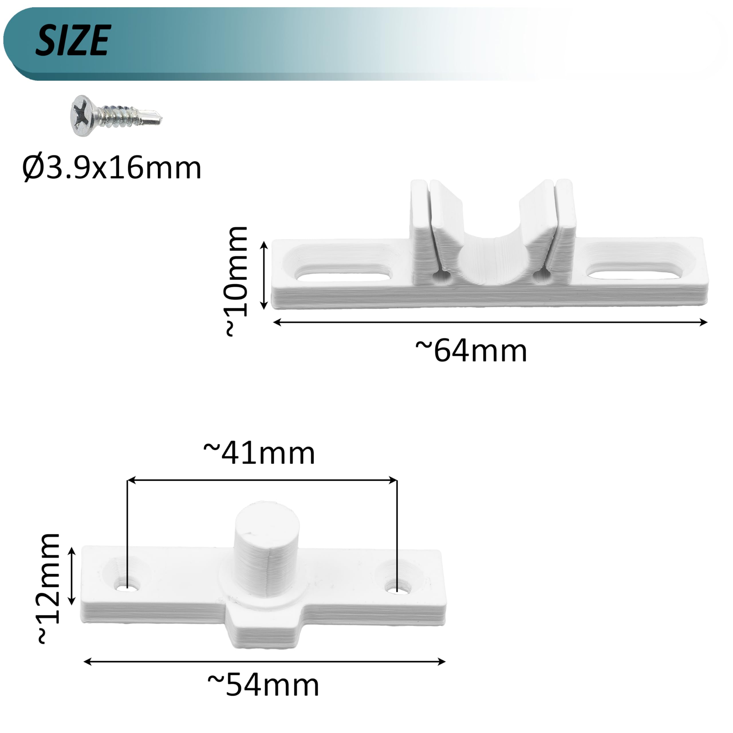 AERZETIX - Kit di accessori per telaio zanzariera: 2 cerniere, 1 maniglia, 1 chiavistello in plastica bianca + 14 viti autofilettanti (Ø3.9x22 mm, Ø3.9x13 mm, Ø3.9x16 mm)