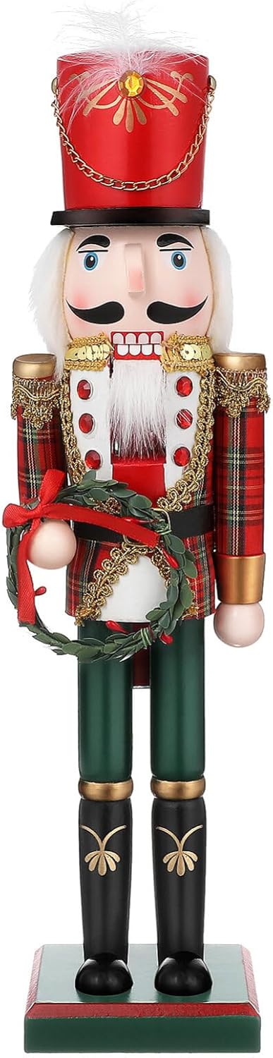 CLISPEED Nutcracker Christmas Decor: 15 Inch Wooden Nutcracker Soldier Figure Christmas Nutcracker Statues Xmas Tabletop Decor Nutcracker Figurine Christmas Decoration