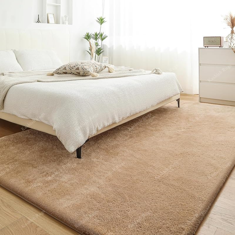 Carpet for Living Room, Bedroom & Hall Handmade Microfiber Thick Soft & Plush Fluffy Anti Skid Solid Plain Beige Shaggy Rugs for Living Room 3x5 Feet Small Carpet 7 61B Zf3u66L