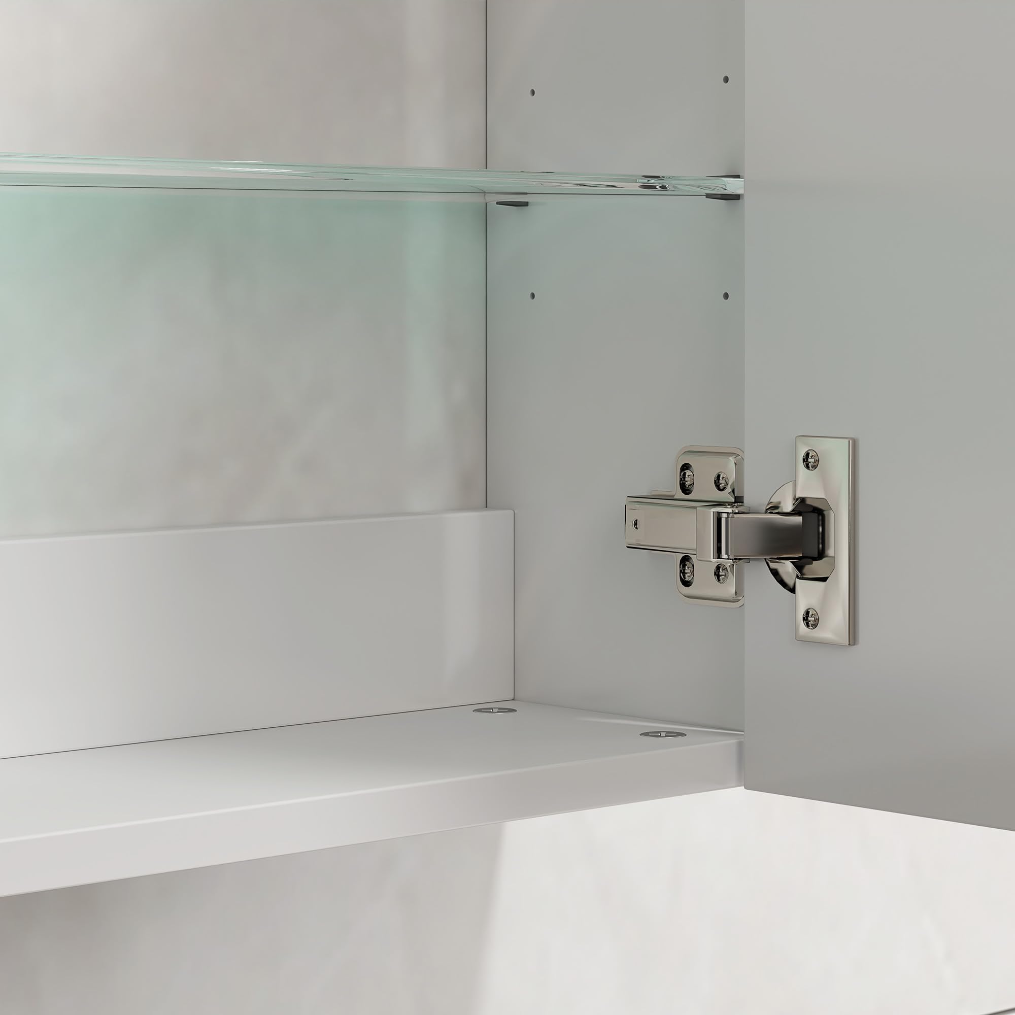 HOMCOM Armario de Baño Pared, Mueble de Baño Colgar con Estantes Ajustables de Vidrio Templado, Ahorro de Espacio, Armario Multiusos para Colgar para Entrada, 40x15x55 cm, Blanco Brillo