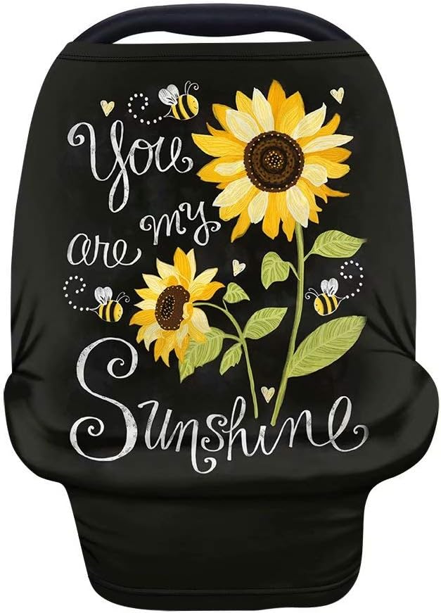 AFPANQZ You are My Sunshine Sunflowers Nursing Cover Breastfeeding Covers Stretch Babies Car Seat Cover Gender Neutral Soft Breathable Infant Carseat Canopy Shopping Cart Stroller Canopy Gifts Black