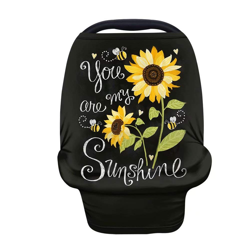 AFPANQZ You are My Sunshine Sunflowers Nursing Cover Breastfeeding Covers Stretch Babies Car Seat Cover Gender Neutral Soft Breathable Infant Carseat Canopy Shopping Cart Stroller Canopy Gifts Black