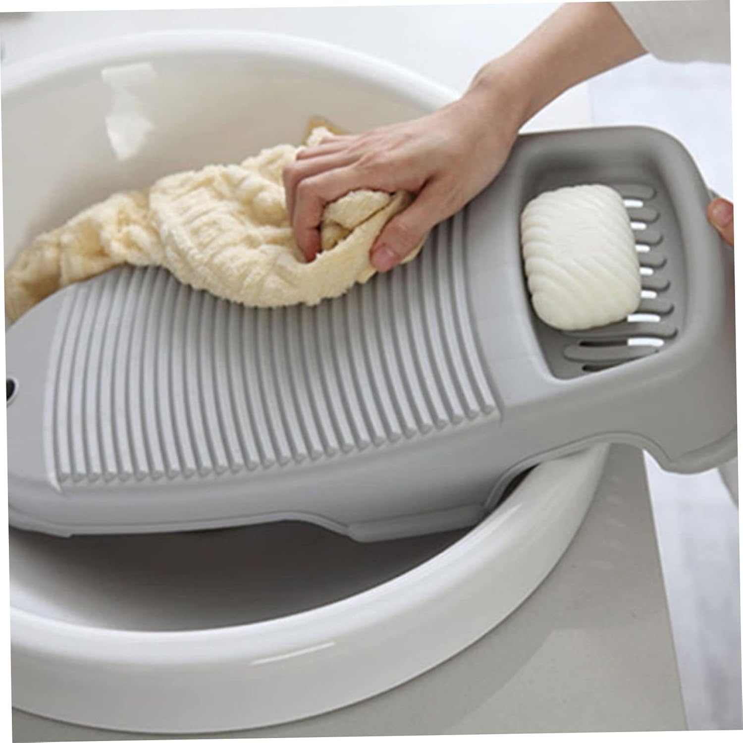 U-MAX Wash Board Anti-Skid Laundry Water Saving Washboard Scrubbing Pad for Kid Clothes Shirts Hand Towels for Home with Soap Holder (Grey, 2 pcs)-image-11