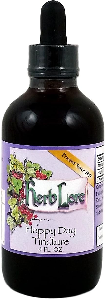 Happy Day Flower Essence and Rose Tincture - 4 oz - Herb Lore - Includes Elm, Gentian, Gorse, Larch, Mustard, Sweet Chestnut, and Wild Rose Bach Flower Remedies for Positive Mood Support