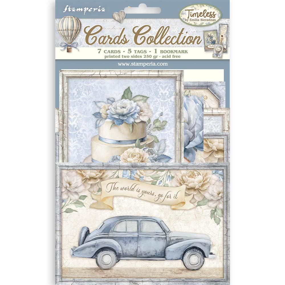 Stamperia - Cards Selection, Acid-Free, Printed on 2 Sides, Choice of Sizes and Designs, Perfect for Crafts and Gifting (Timeless) (7 Cards, 5 Tags, 1 Bookmark)