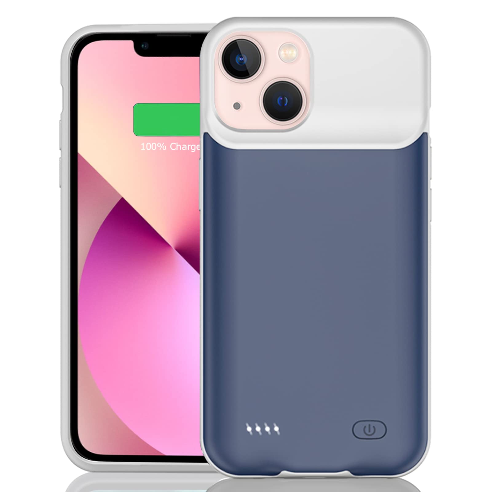 Battery Case for iPhone 13, Upgraded 7000mAh Ultra-Slim Rechargeable Portable Protective Charging Case Extended Battery Pack Compatible with iPhone 13 (6.1 inch) Charger Case Support Carplay (Blue)