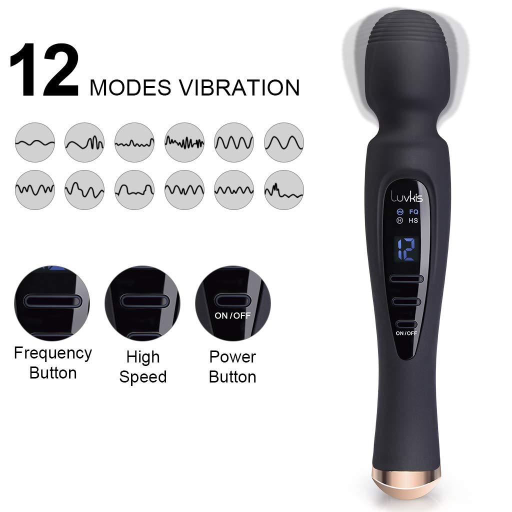 Masajeador portátil inalámbrico con 12 modos de masaje con pantalla LCD, USB magnético recargable IPX7 impermeable, silencioso para cervicales cuello y espalda, etc. Negro