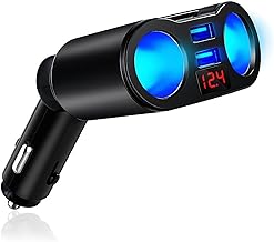 Répartiteur Chargeur Voiture avec 2 Prises Allume-Cigare, Répartiteur Allume-Cigare, Chargeur de Voiture Allume-Cigare, Charge Rapide 12V/24V, Voltmètre Intégré, Adaptateur pour Téléphone, Tablette