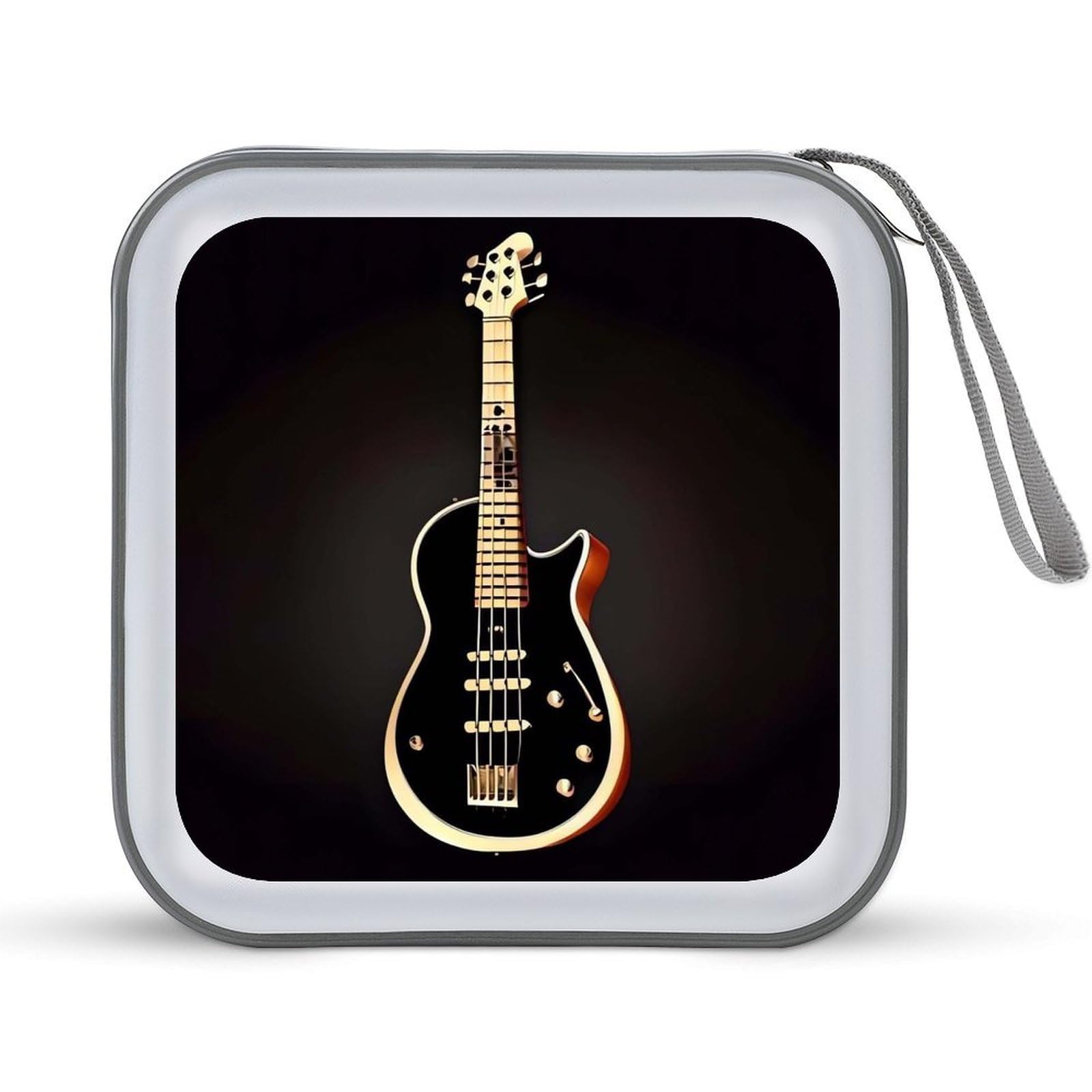 VstaDank - Black Guitar CD Case, DVD Holder, Portable Storage, Laptop Holder, Large Storage Capacity for DVD Discs, Hard Plastic Disc Case, Large