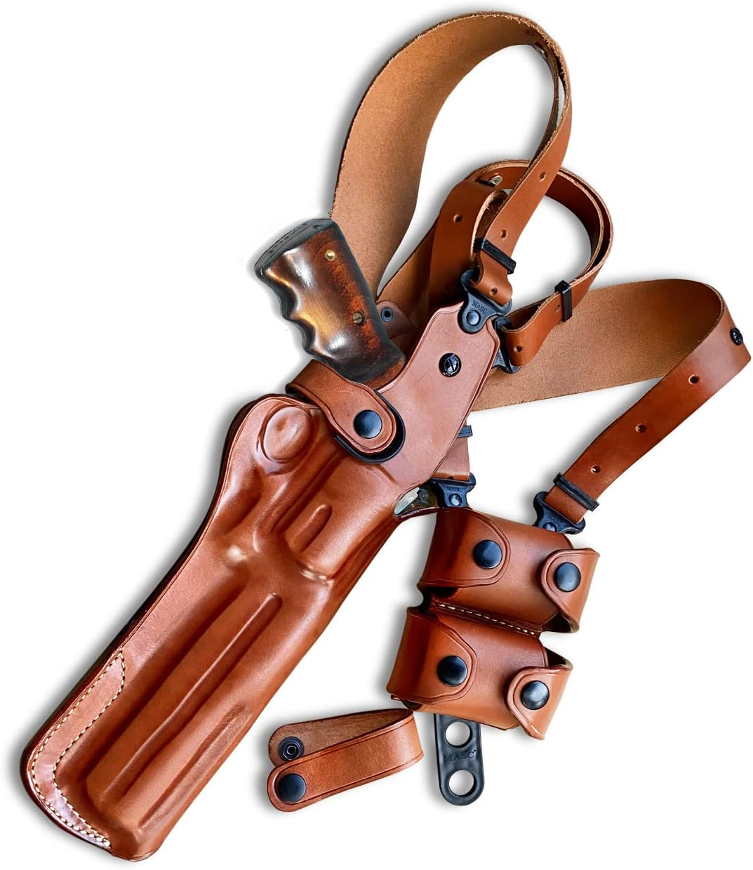 Masc Leather Vertical Shoulder Holster System with Double Speed Loader Pouch for N-Frame Model 29/629 Classic Full Underlug 6-inch, R/H, Brown Color #1439#