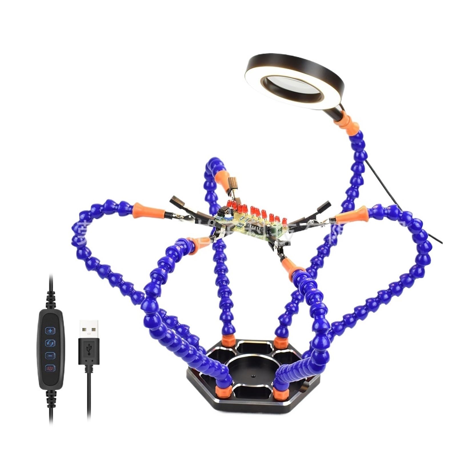 la tercera mano Accesorio auxiliar universal for soldador eléctrico, mesa de soldadura, lupa 3X, lámpara, reparación de placa de circuito impreso, herramienta de soporte fijo(Hantai6-b-fdj-blue)