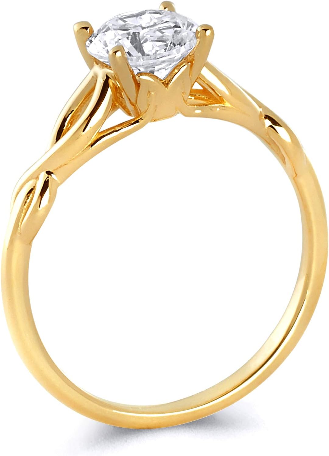 Wellingsale Ladies Solid 14k Yellow -OR- White Gold Polished Round 4 Prong CZ Cubic Zirconia Split Shank Infinity Design Solitaire Engagement Ring + Wedding Band Bridal Set