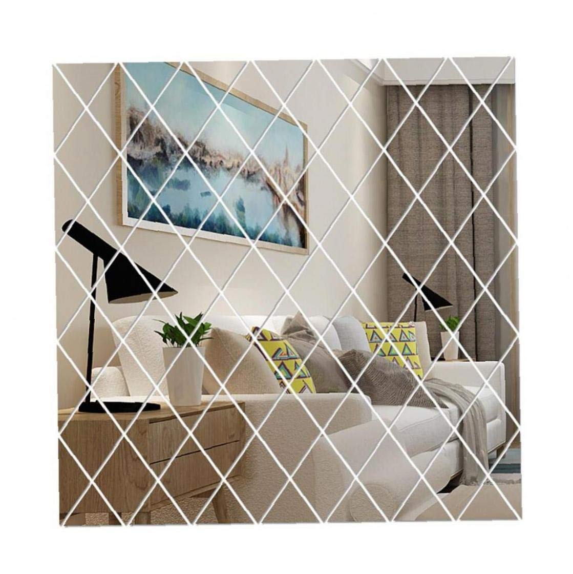 Miroir mural acrylique autocollant pour agrandir un petit salon sombre