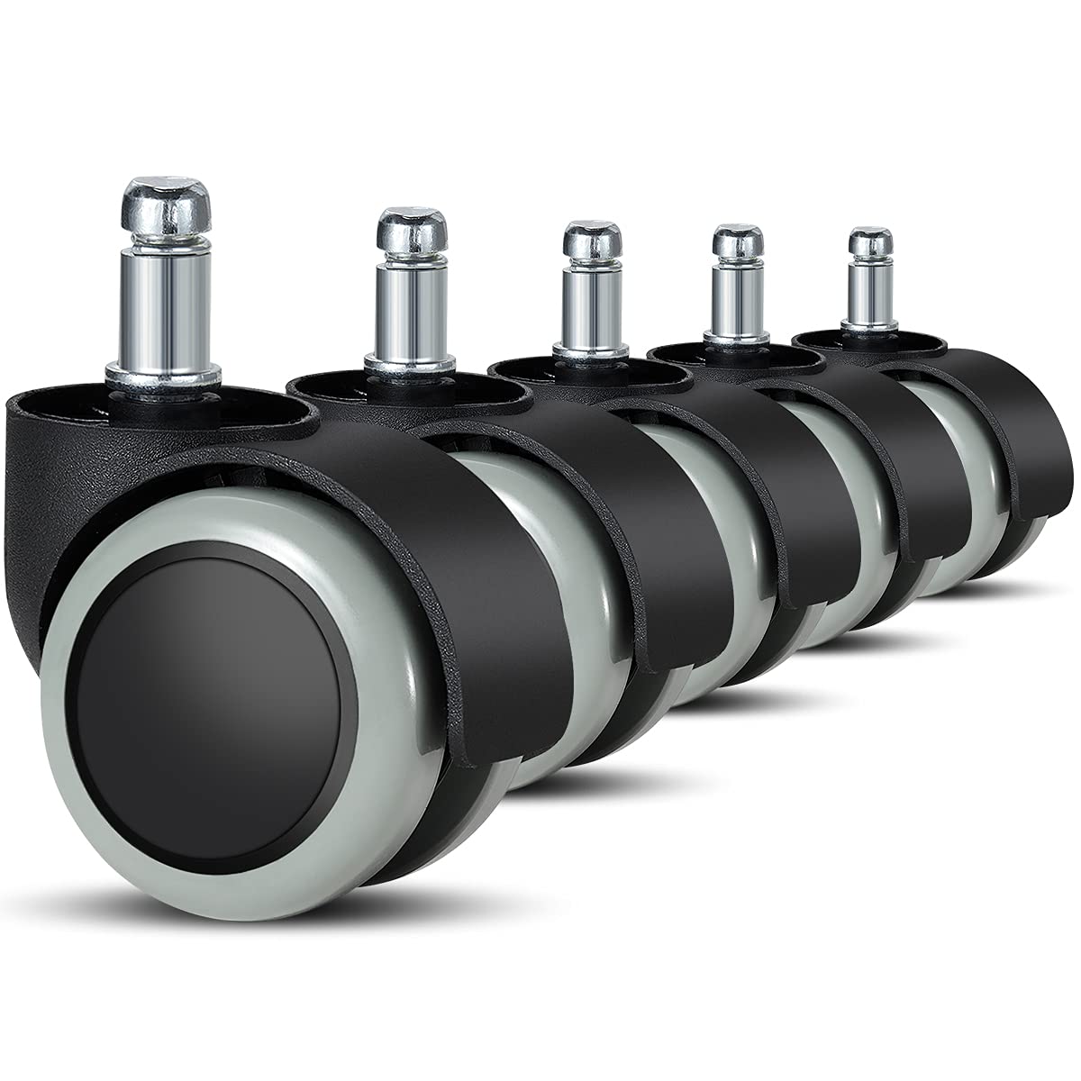 Onerbuy Set 5 Ruote Per Sedia Da Ufficio: Doppie E Girevoli 360°, Per Pavimenti Delicati, Diametro 50mm, Nero/Bianco