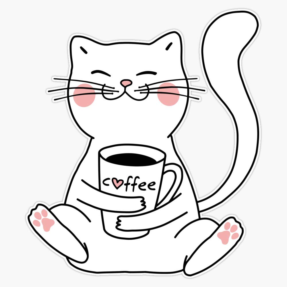 Cat And Coffee Sticker Vinyl Bumper Sticker Decal Waterproof 5"