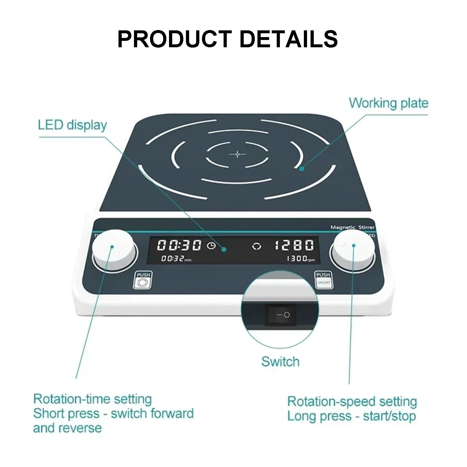 Agitatore Magnetico Grande Capacità 5-50L Display LCD Agitazione Avanti E Indietro Velocità 50-1500 Giri/Min Temporizzazione 1 Min-23h59min Miscelatore Magnetico Agitatore Laboratorio,10L