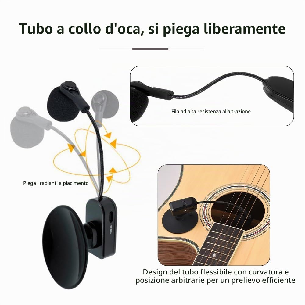 Ricevitore microfono wireless per strumenti 2.4G con ventosa staccabile per chitarra, violino, violoncello, fisarmonica, altoparlanti, amplificatore vocale, microfono per riduzione del rumore d