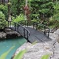 Kinpaw 8FT Metal Garden Bridge, Outdoor Arc Walkway with 2 Safety Rails, Durable Decorative Footbridge with Large Weight Capacity, Decor for Stream, Fish Pond, Antique Black