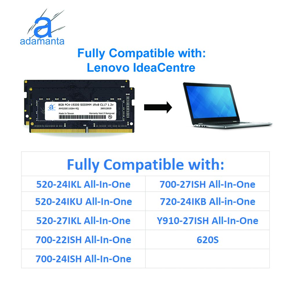 Adamanta 16 GB (2 x 8GB) RAM laptop per Lenovo ThinkPad P51, P71, T470P con 7th Gen Intel i5 & i7 processore DDR4 2400 MHz PC4 – 19200 SODIMM 2RX16 CL17 1.2 V da DRAM