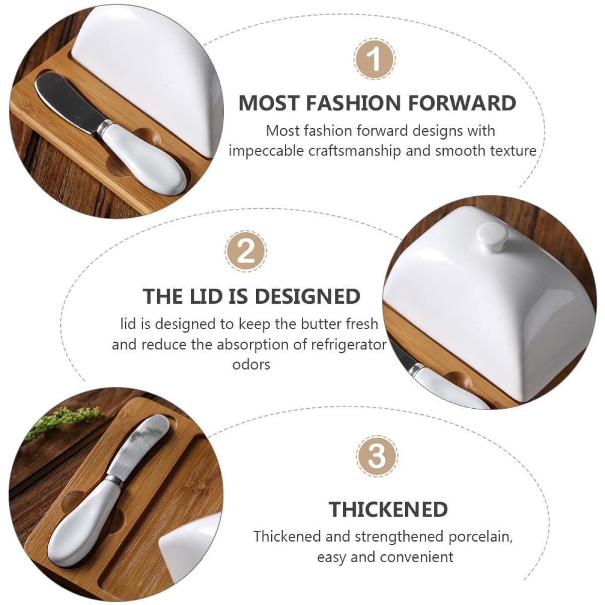 MAGICLULU Beurrier en Céramique avec Couteau et Couvercle – Plat à Beurre 15 Cm en Porcelaine Semi-artisanale – Vaisselle Ménagère pour Maison – Rangement Beurre et Fromage – Set 3 Pièces