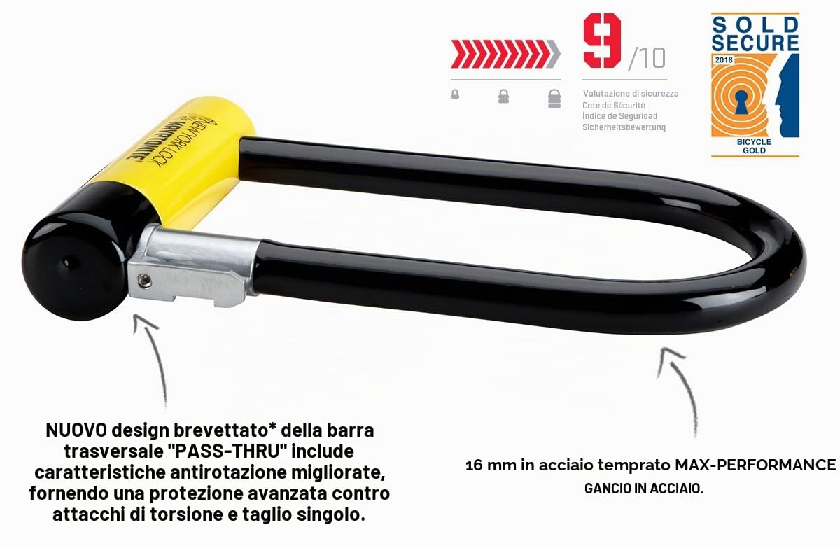Kryptonite 002154 New-U - New York Lock Standard - Antifurto per bici (10,2 cm X 20,3 cm), Giallo, 1pz. & KryptoFlex, Catena antifurto, Arancione, Lunghezza: 76 cm, Spessore: 5 mm