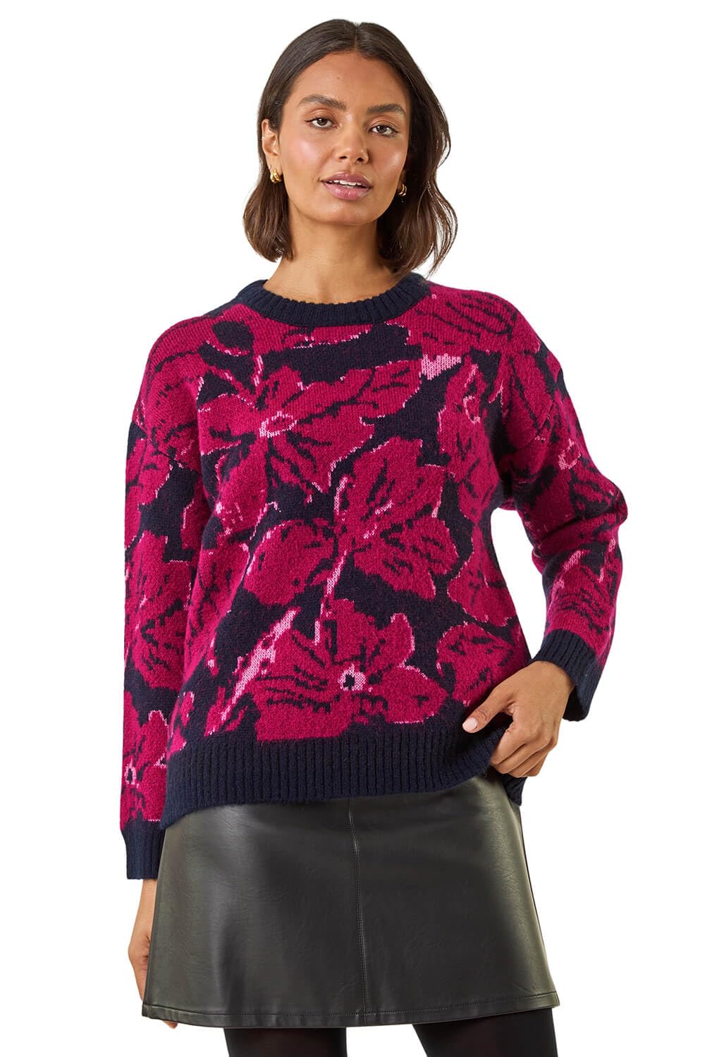 Roman Originals Thick Jumper for Women UK - Ladies Winter Autumn Smart Casual Knit Knitted Knitwear Pull-On Round Crew Neck Long Sleeve Work Office Dinner Party Maroon