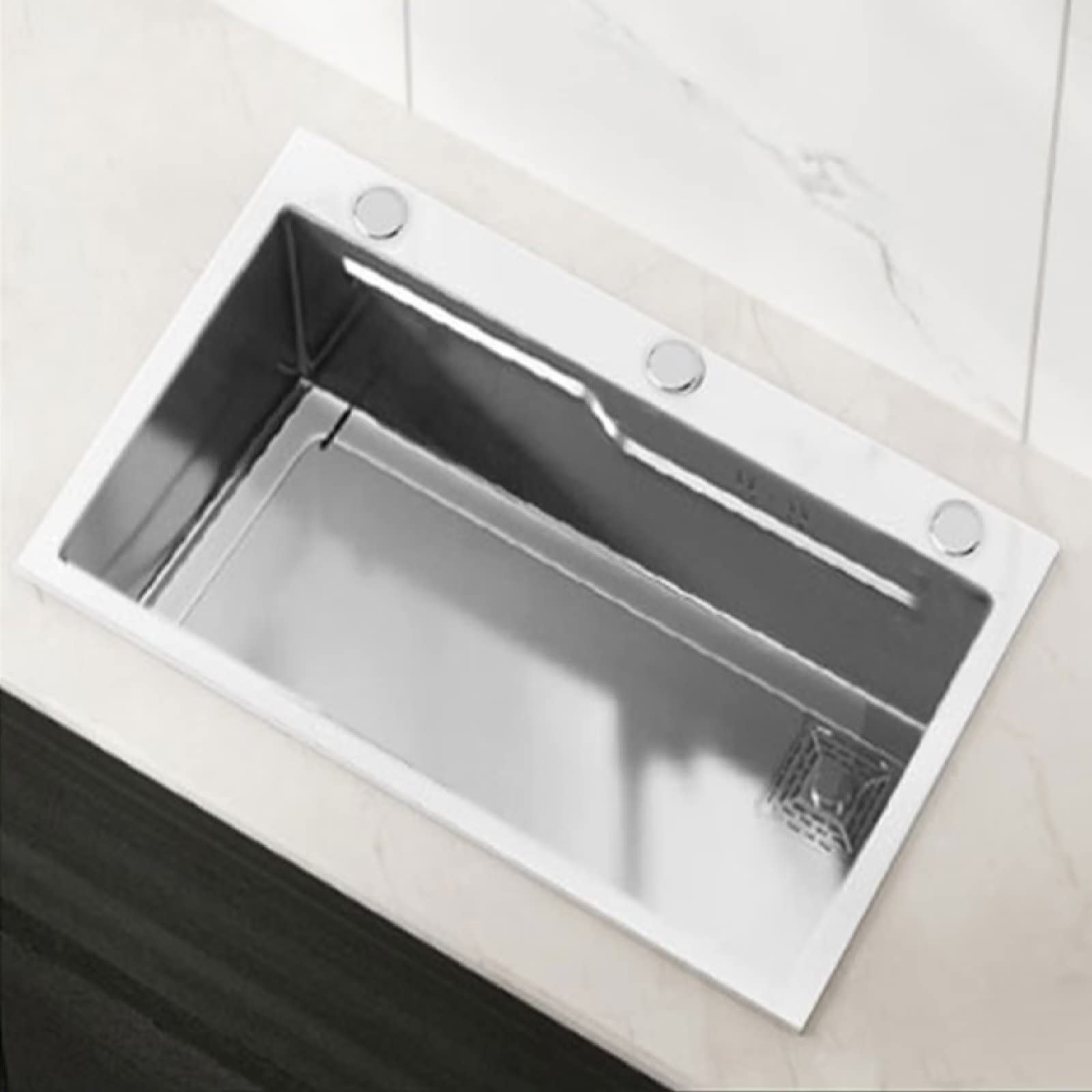 WBJGUOD Modular Kitchen Sink Workstation, Single Bowl with Offset Drain, Undermount Mixer Faucet Combo, Button Control Stainless Steel for 75 * 45CM