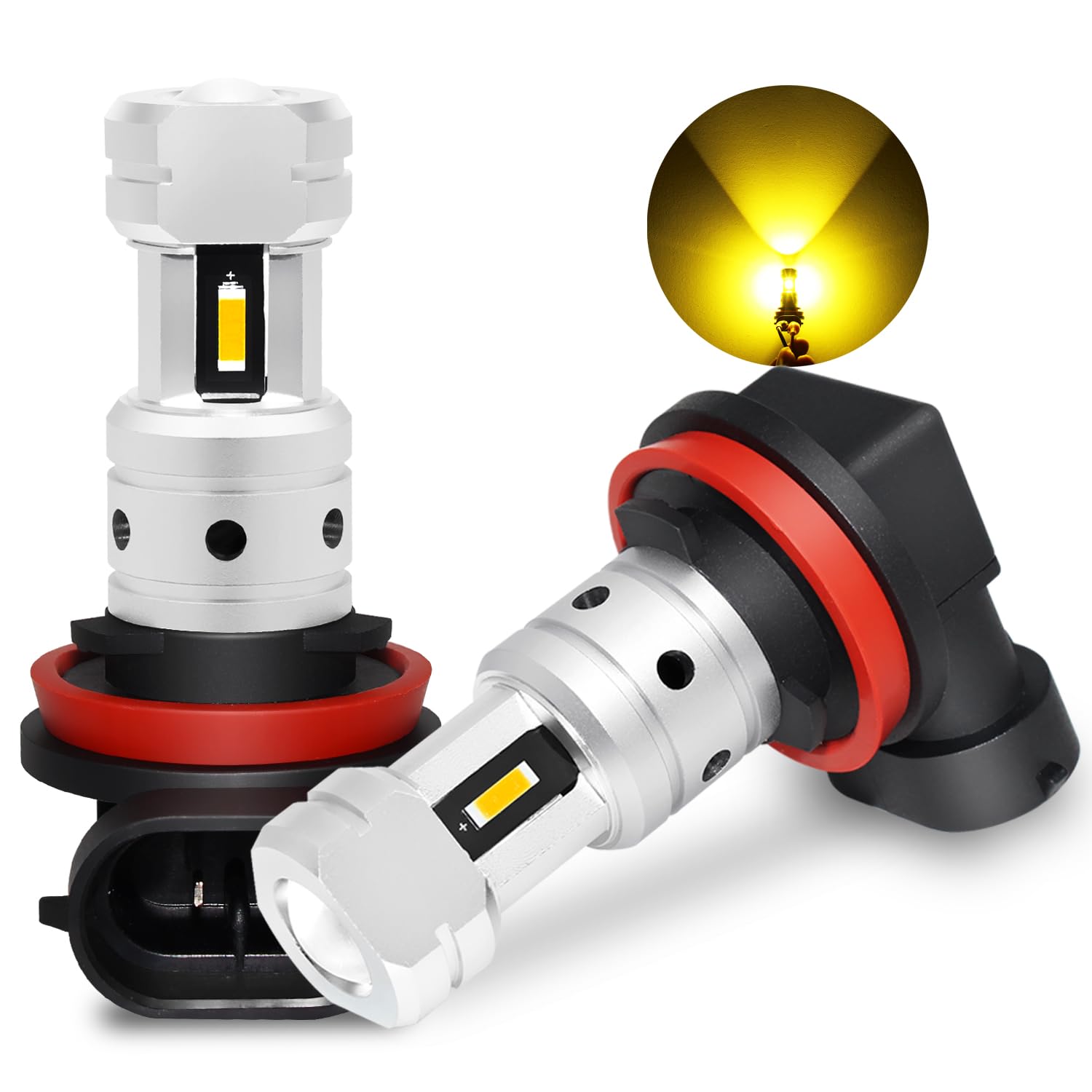 AUXITO H11 H8 H9 LED Fog Light Bulbs - 3000K Amber Yellow, 10,000 Lumens, 2-Pack
