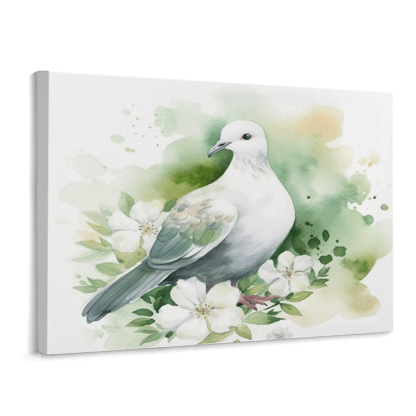 Fodpand Frame-Style Dove With A Flower Bathroom Wall Art Canvas Prints, Artwork For Walls For Living Room Hallway Stair Office Wall Decor, Pictures Home Decor 15.7X11.8 Inch