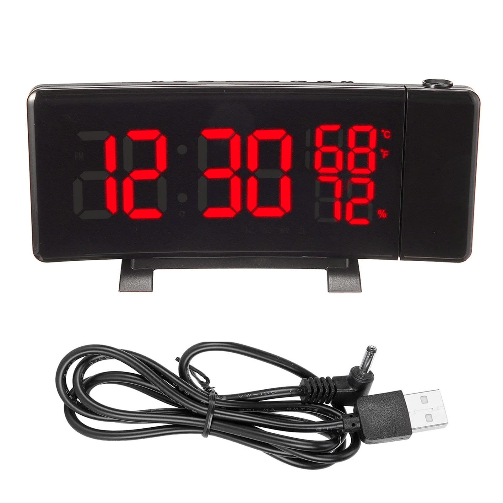 RayGenius Despertador De ProyeccióN Digital con Radio FM, Proyector De 180°, Gran Pantalla De Espejo Led De 7'', AtenuacióN AutomáTica, con Cargador USB para MóVil, NiñOs (Negro)