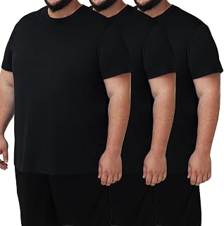Men's 3 Pack Lightweight Plus Size Short Sleeve T-Shirt Crew Neck Big & Tall Sizes Stretch T-Shirt for Casual Wear