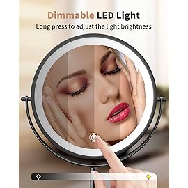 Gospire 8 Lighted Makeup Mirror with Magnification 10X/1X, 3 Color Lights & Dimmable Lighting, 360 Rotation Double Sided Rechargeable Cordless Vanity Cosmetic Standing LED Mirror for Makeup