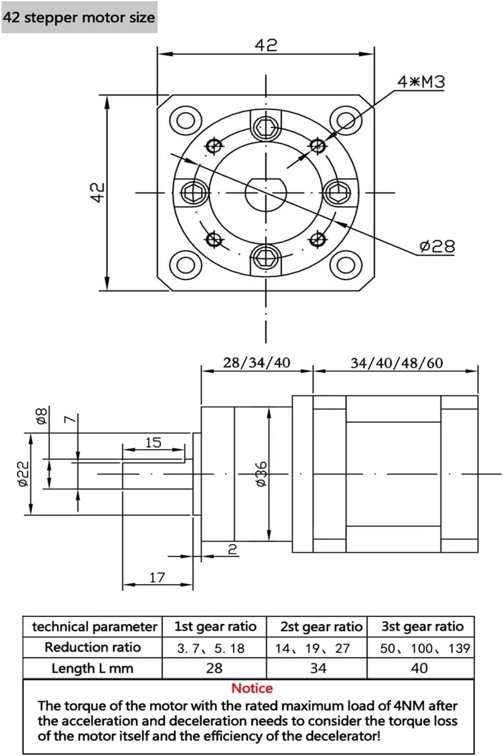 42HS48 遊星減速ステッパー 電子スターター ギアボックス付き 電子スターター 一体型高トルク減速機 二相4線式モーター(1~1