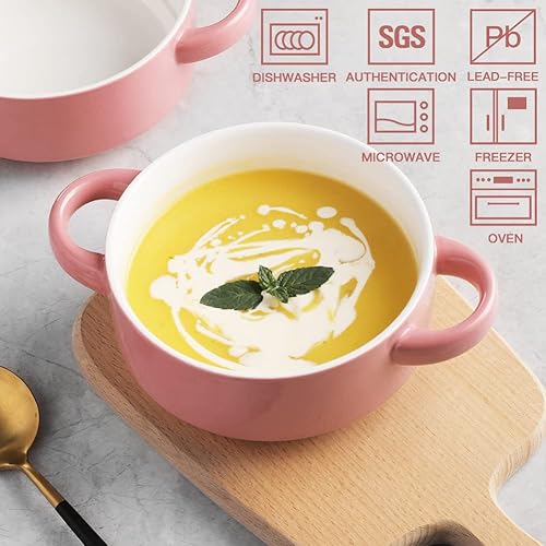 Miniatura 4 de Sweejar Tazones de sopa de cerámica con asas dobles, cuencos apilados de 20 onzas para sopa de cebolla francesa, cereales, tartas de olla, guiso,